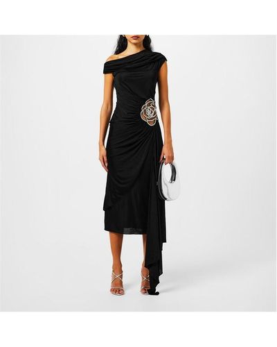 David Koma Rose Side Midi Dress - Black