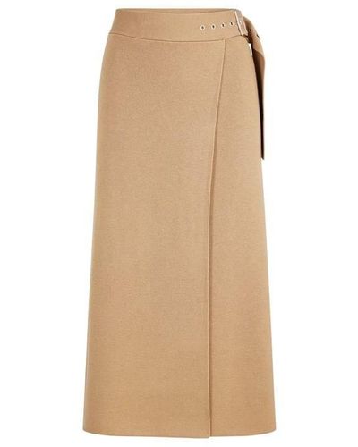 BOSS Virgin-wool Wrap Skirt - Brown