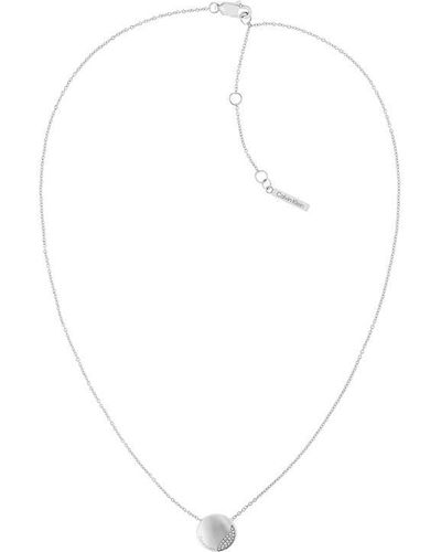 Calvin Klein Ladies Brushed Stainless Steel Crystal Necklace - White