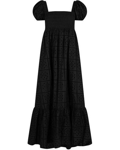 Ganni Broderie Anglaise Maxi Dress - Black