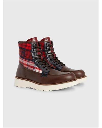 Tommy Hilfiger Mixed Check Boots - Brown