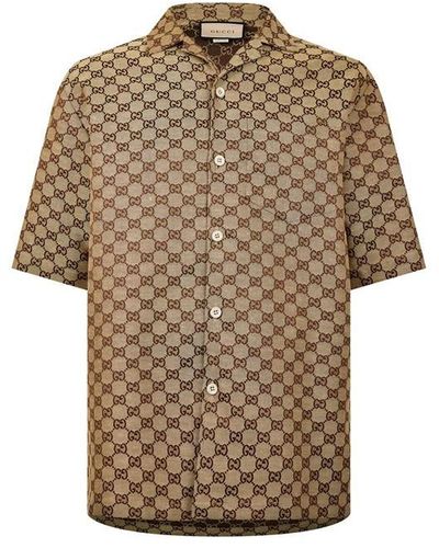 Gucci Gg Supreme Short Sleeve Shirt - Brown
