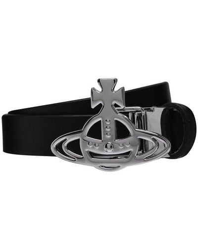 Vivienne Westwood Line Orb Small Silver Buckle Belt - Black