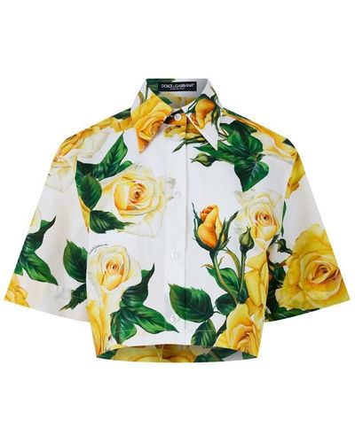 Dolce & Gabbana Cotton Poplin Floral Cropped Shirt - Green