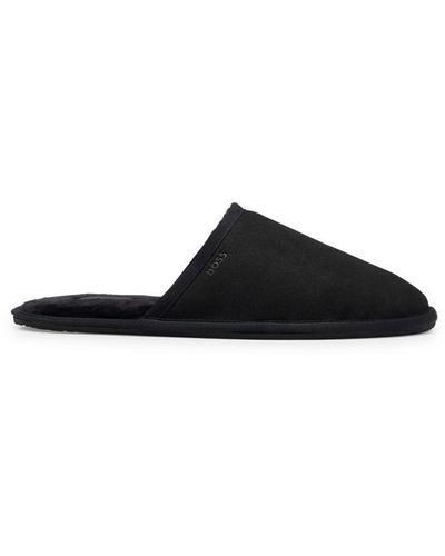 BOSS Home Faux Suede Slippers - Black