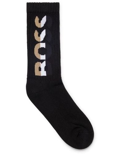 BOSS Quarter-length Logo Socks In A Stretch-cotton Blend - Black