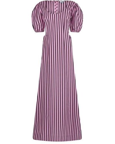 Ganni Stripe Cut Out Dress - Purple