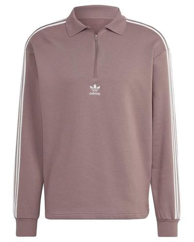 adidas Originals Adicolor 3 Stripes Long Sleeve Polo Sweatshirt - Purple