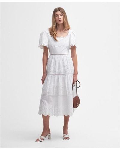 Barbour Joanne Broderie Midi Dress - White
