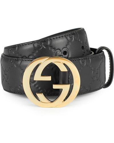 Gucci Signature Interlocking Embossed Belt - Black