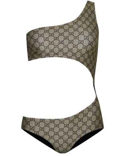 Gucci Monogram Gg One Shoulder Swimsuit - Grey