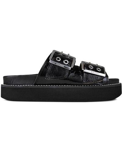 Ganni Buckle Flatform Sandals - Black