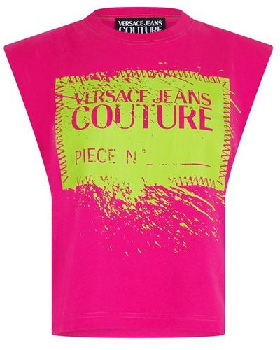 Versace Jeans Couture Vjc Logo Crop Vest Ld34 - Pink