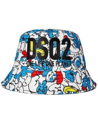 DSquared² Smurf Print Bucket Hat - Blue