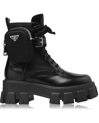 Prada Mono Combat Boots - Black