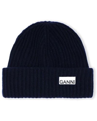 Ganni Rib Knit Beanie - Blue