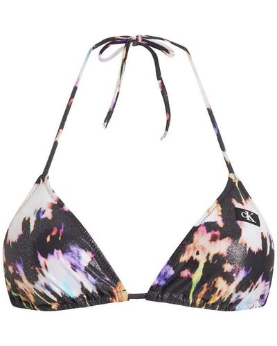 Calvin Klein S Foil Triangle Bikini Top Euphoria Palm M - Purple