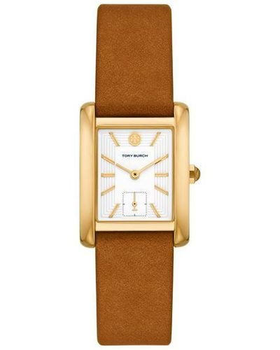 Tory Burch The Eleanor Watch With Luggage Leather Strap - White