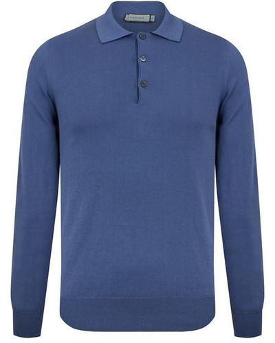 Canali Long Sleeve Knit Polo Shirt - Blue