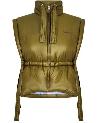 Ganni Quilted Padded Shell Vest - Green