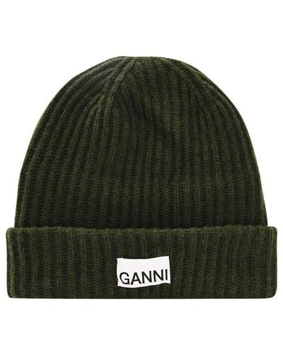 Ganni Rib Knit Beanie - Green
