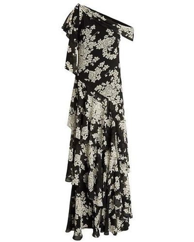 Lauren by Ralph Lauren Floral Georgette One-shoulder Gown - Black