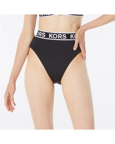 MICHAEL Michael Kors Logo High Waist Bikini Bottoms - Black