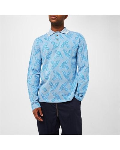 Vivienne Westwood All Over Orb Print Polo Shirt - Blue