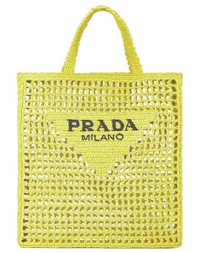 Prada Rafia Logo Shopping Bag - Yellow