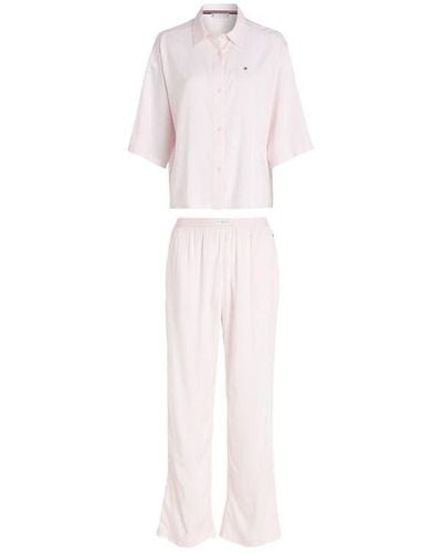 Tommy Hilfiger S Woven Short Sleeve Top Pant Pyjama Set Light Pink M
