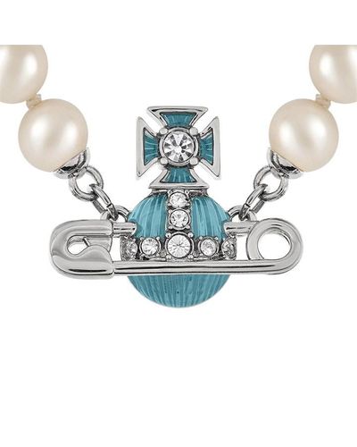 Vivienne Westwood Kitty Pearl Necklace - Blue