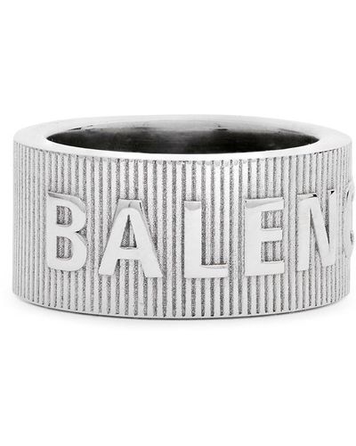 Balenciaga Logo-embossed Ribbed Ring - Metallic