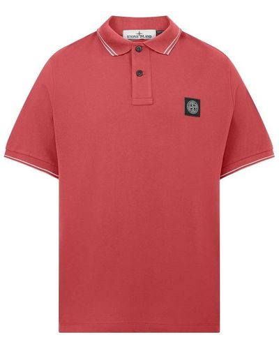 Stone Island Tipped Badge Logo Polo Shirt - Red