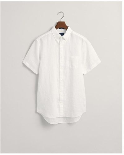 GANT Regular Fit Linen Short Sleeve Shirt - White