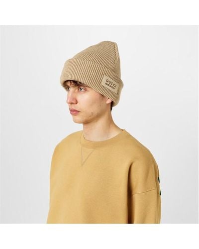 Gucci Knit Wool Hat With Patch - Brown
