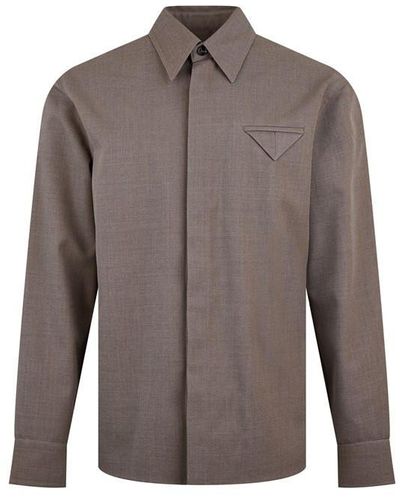 Bottega Veneta Wool Twill Shirt With Triangle Pocket - Brown