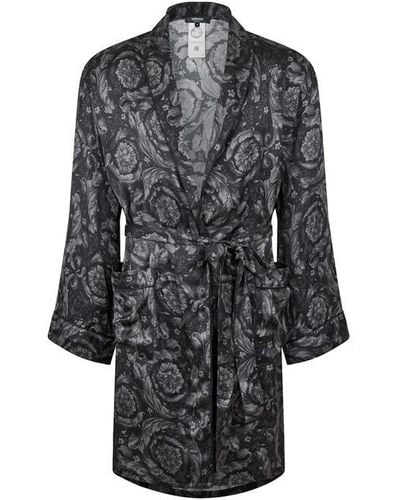 Versace Barocco Print Belted Robe - Black