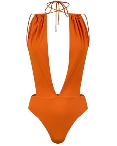 Saint Laurent Backless V-halter Swimsuit - Orange