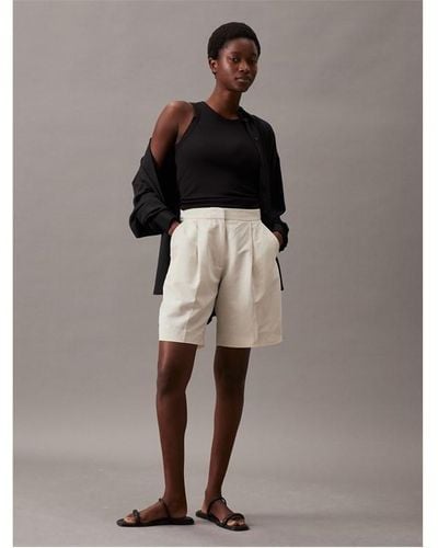 Calvin Klein Ck L Linen Shorts Ld43 - Natural