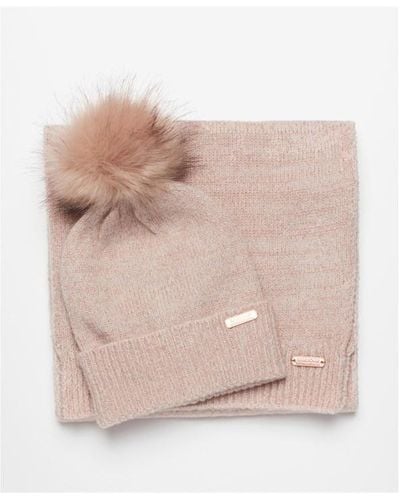 Barbour Sparkle Beanie & Scarf Gift Set - Pink