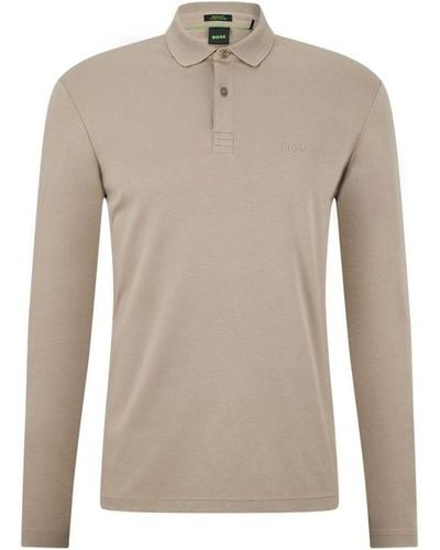 BOSS Pirol Long Sleeve Polo Shirt - Natural