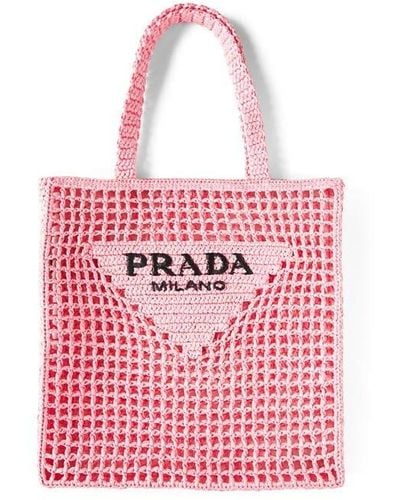 Prada Rafia Logo Shopping Bag - Red