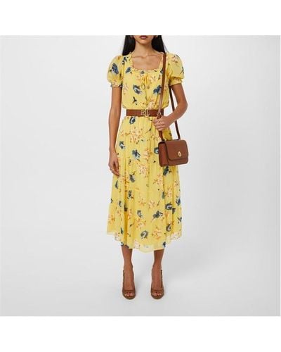 Lauren by Ralph Lauren Floral Georgette Puff-sleeve Midi Dress - Yellow