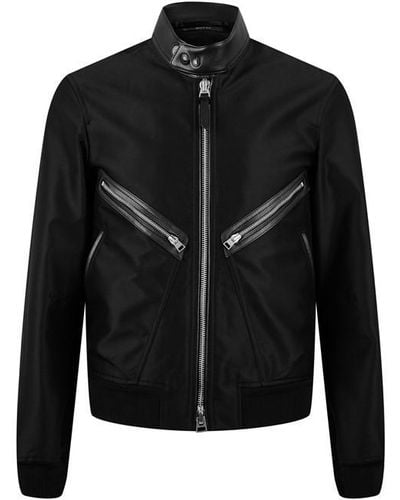 Tom Ford Leather-trimmed Wool And Silk-blend Bomber Jacket - Black