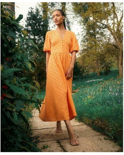 Barbour Kelley Broderie Anglaise Midi Dress - Orange