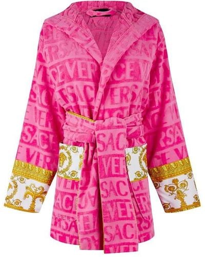 Versace Barocco Hooded Robe - Pink