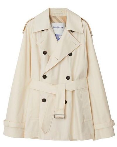 Burberry Short Gabardine Trench Coat - Natural