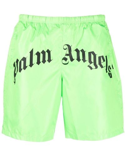 Palm Angels Curved Logo Swim Shorts In Green