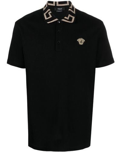Versace Greca Collar Cotton Polo Shirt - Men's - Cotton/metallized Polyester/viscose - Black