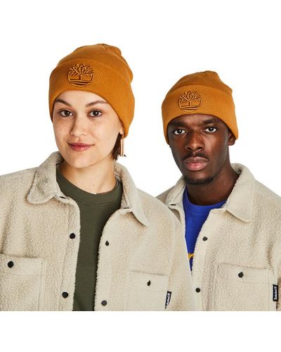 Timberland Tonal 3d Embroidery Knitted Hats & Beanies - Natural